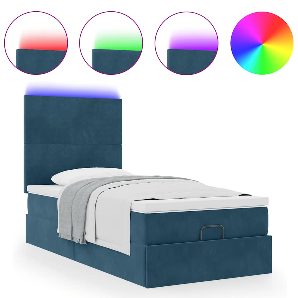 vidaXL Lit ottoman avec matelas et LED Bleu foncé 80x200 cm Velours