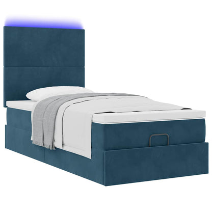 vidaXL Lit ottoman avec matelas et LED Bleu foncé 80x200 cm Velours