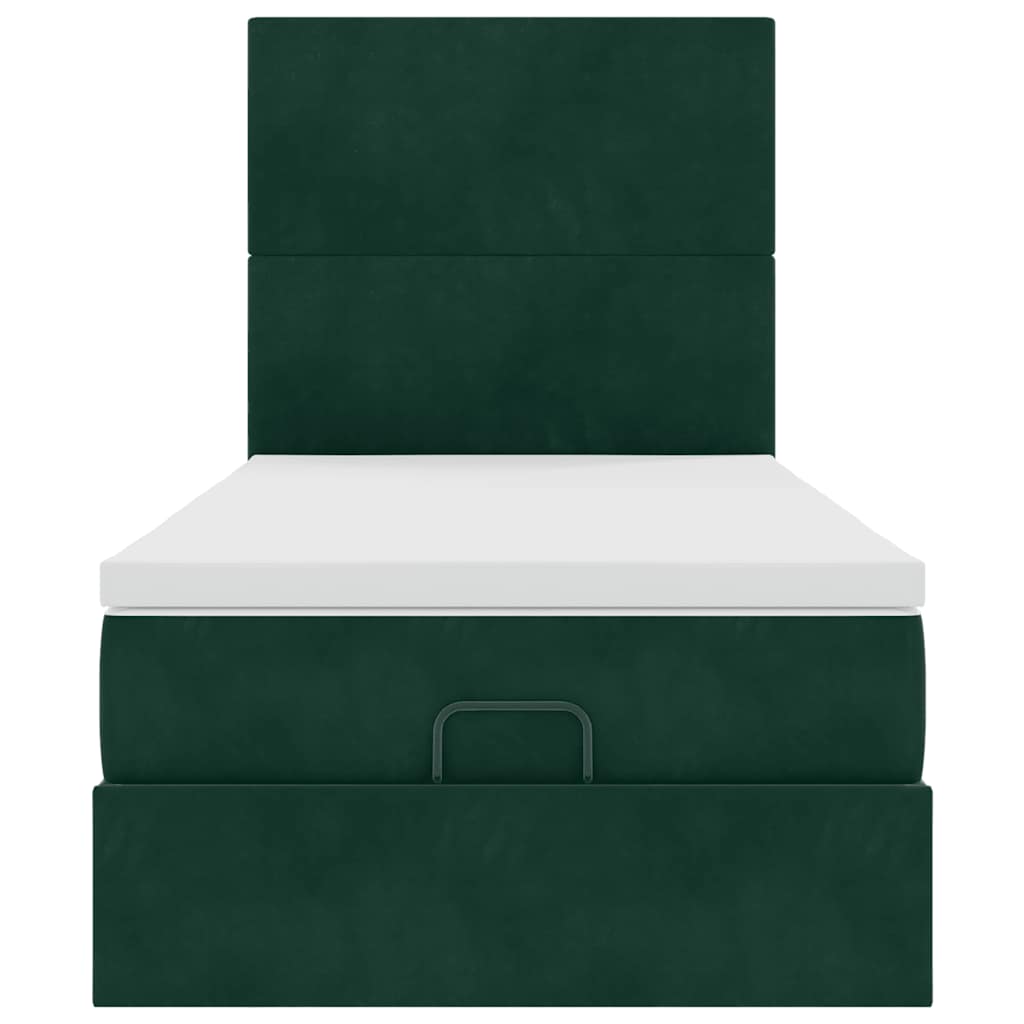 vidaXL Ottoman-Bett mit Matratzen & LEDs Dunkelgrün 90x190 cm Samt