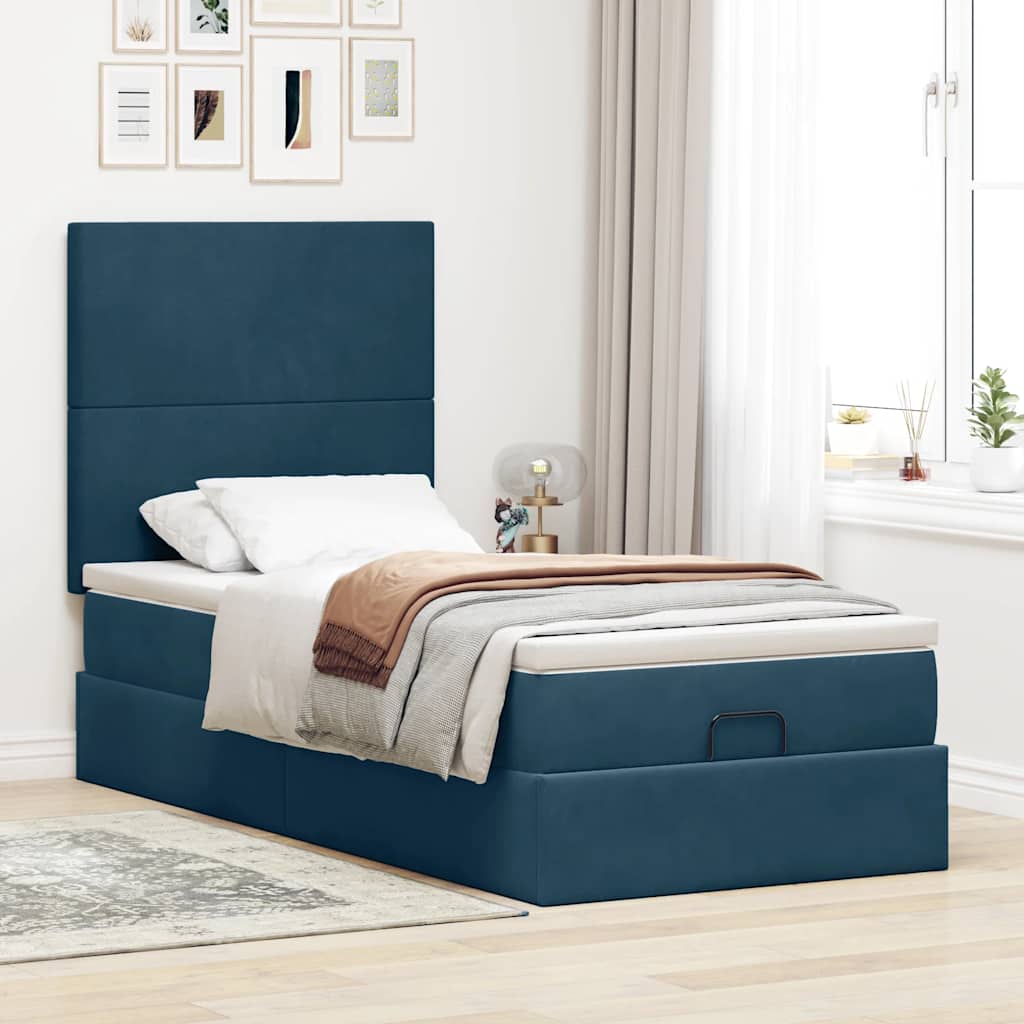 vidaXL Lit Ottoman avec matelas et LED Bleu foncé 90x190 cm Velours