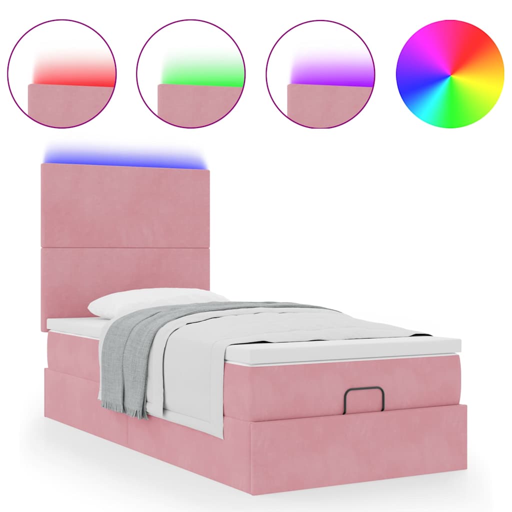 vidaXL Lit Ottoman avec matelas et LED Rose 90x190 cm Velours