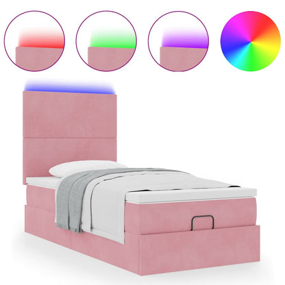 vidaXL Lit Ottoman avec matelas et LED Rose 90x190 cm Velours