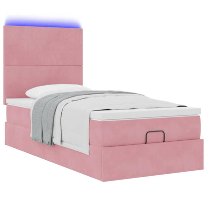 vidaXL Lit Ottoman avec matelas et LED Rose 90x190 cm Velours