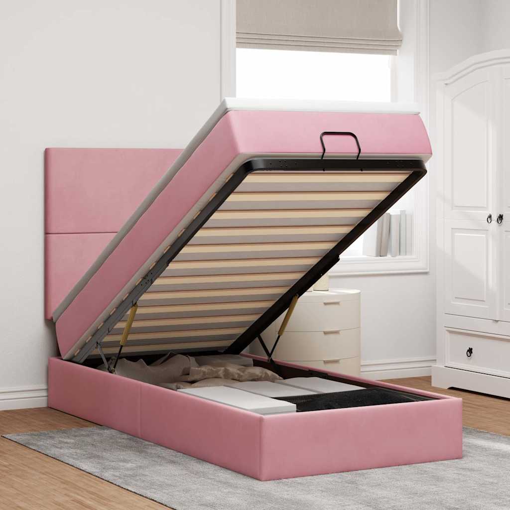 vidaXL Lit Ottoman avec matelas et LED Rose 90x190 cm Velours