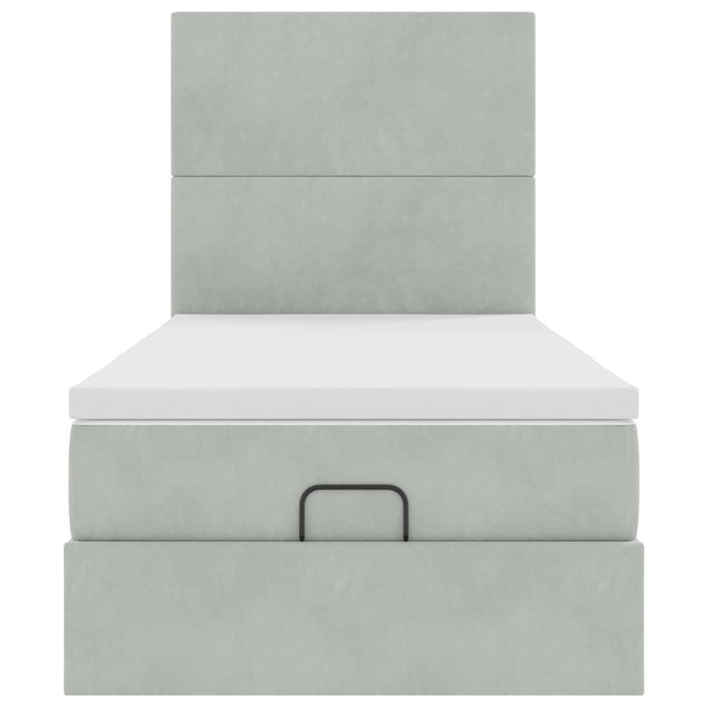 Ottoman-Bett mit Matratzen & LEDs Hellgrau 90x200 cm Samt