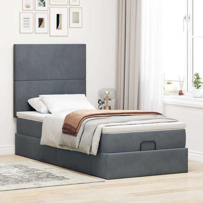 vidaXL Lit ottoman avec matelas et LED Gris foncé 90x200 cm Velours