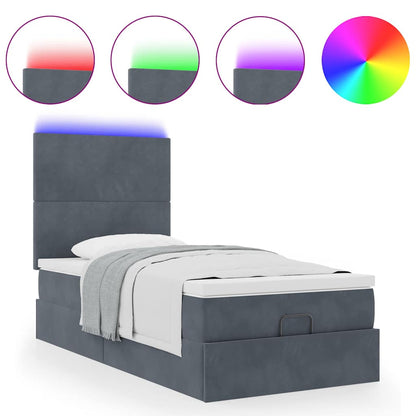 vidaXL Lit ottoman avec matelas et LED Gris foncé 90x200 cm Velours