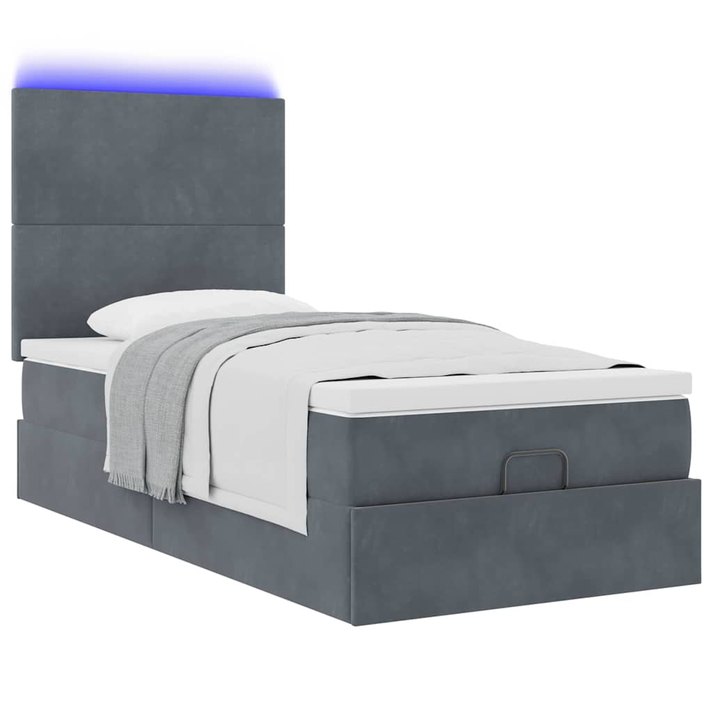 vidaXL Lit ottoman avec matelas et LED Gris foncé 90x200 cm Velours