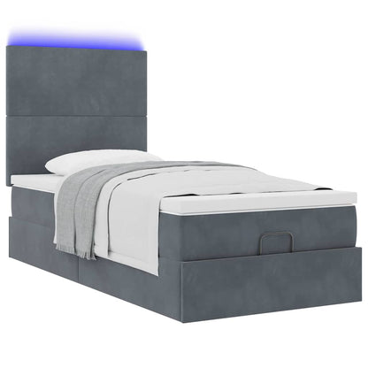 vidaXL Lit ottoman avec matelas et LED Gris foncé 90x200 cm Velours
