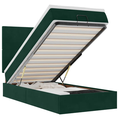 vidaXL Ottoman-Bett mit Matratzen & LEDs Dunkelgrün 90x200 cm Samt