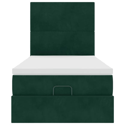vidaXL Ottoman-Bett mit Matratzen & LEDs Dunkelgrün 90x200 cm Samt