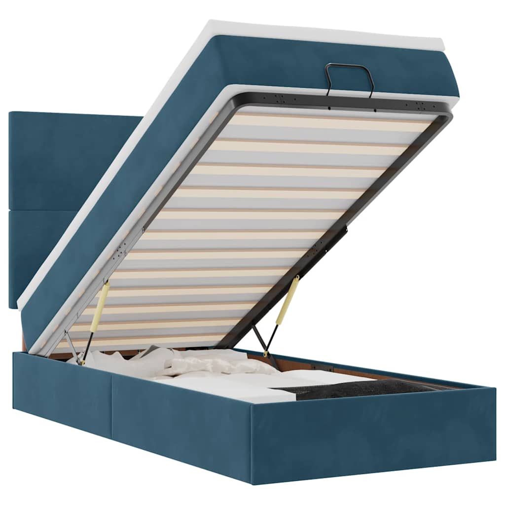 Ottoman-Bett mit Matratzen & LEDs Dunkelblau 90x200 cm Samt