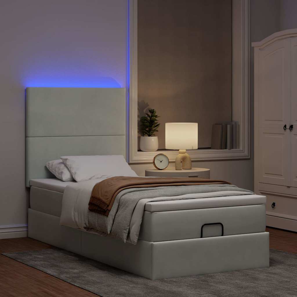 vidaXL Lit ottoman avec matelas et LED gris clair 100x200 cm velours