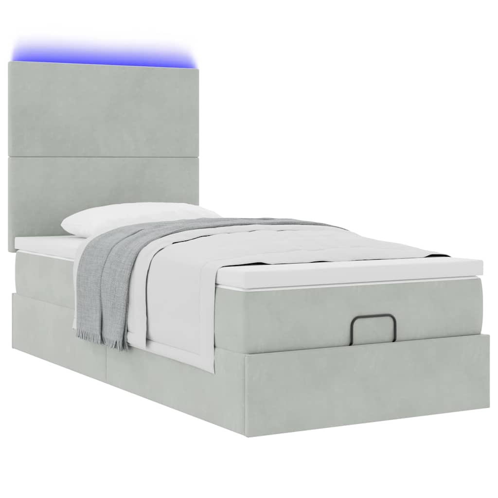 vidaXL Lit ottoman avec matelas et LED gris clair 100x200 cm velours