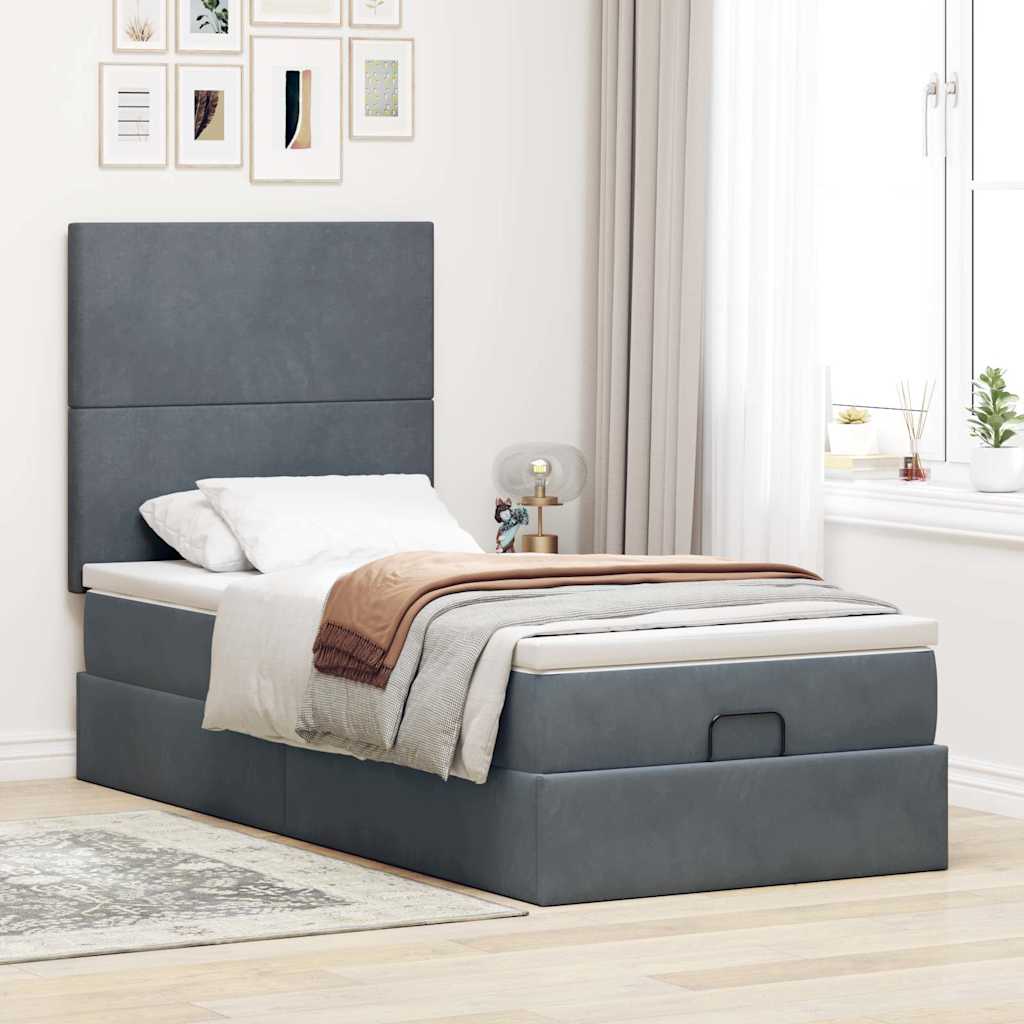 vidaXL Lit ottoman avec matelas et LED gris foncé 100x200 cm Velours