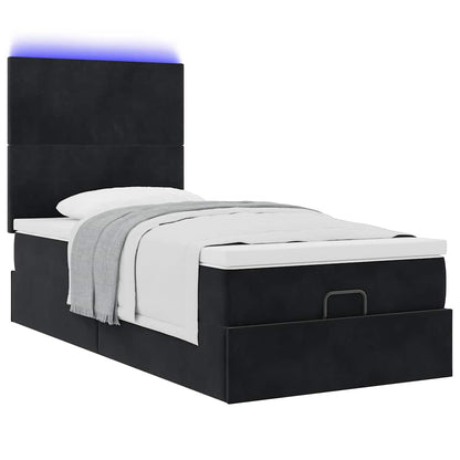 Ottoman-Bett mit Matratzen & LEDs Schwarz 100x200 cm Samt
