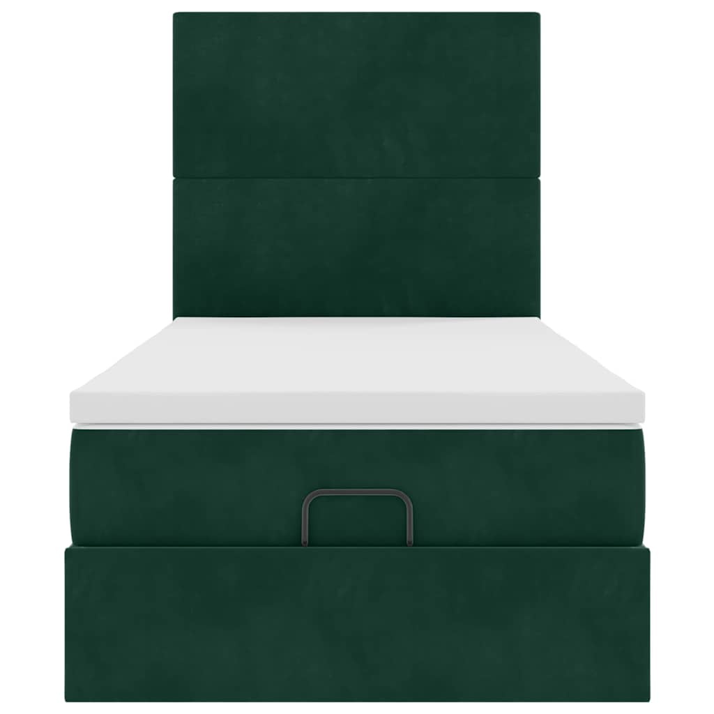 vidaXL Ottoman-Bett mit Matratzen & LEDs Dunkelgrün 100x200 cm Samt