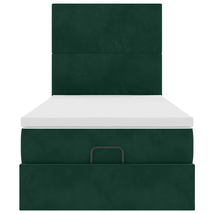 vidaXL Ottoman-Bett mit Matratzen & LEDs Dunkelgrün 100x200 cm Samt