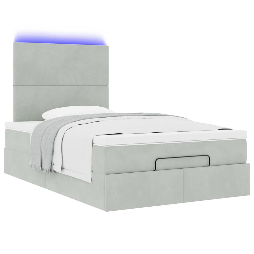 vidaXL Ottoman-Bett mit Matratzen & LEDs Hellgrau 120x190 cm Samt