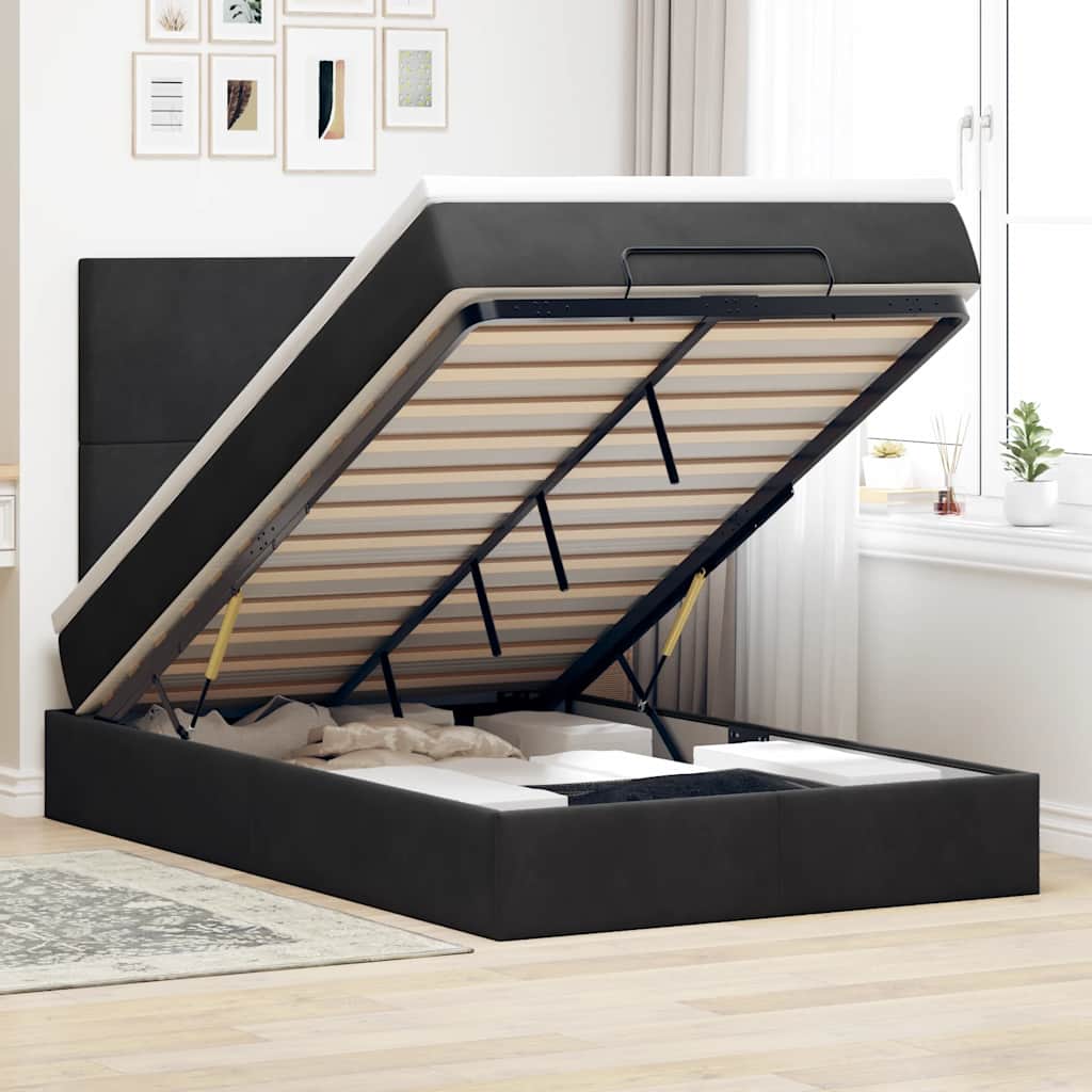 vidaXL Ottoman-Bett mit Matratzen & LEDs Schwarz 120x190 cm Samt
