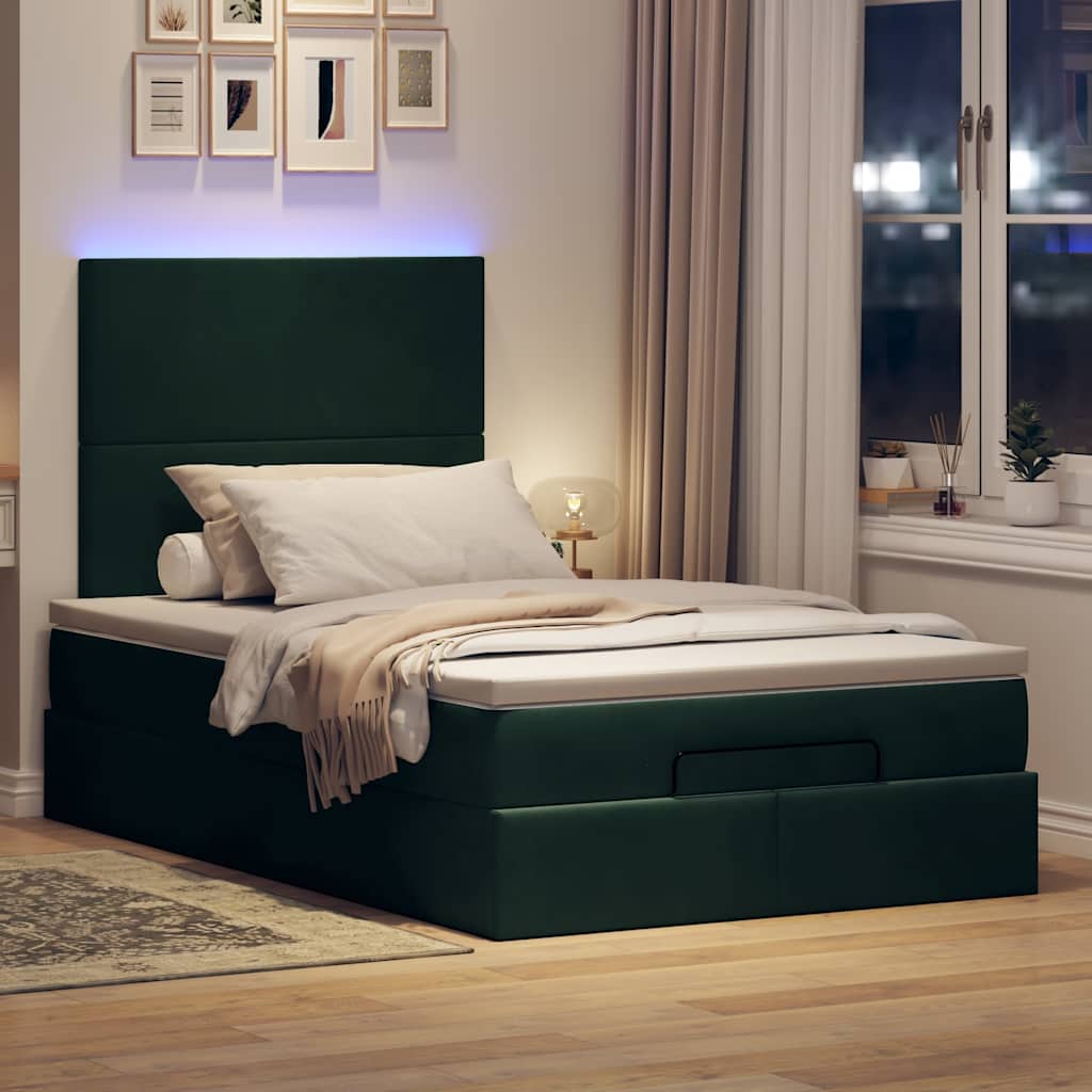 vidaXL Lit Ottoman avec matelas et LED Vert foncé 120x190 cm Velours