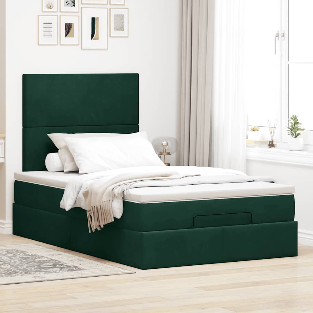 vidaXL Lit Ottoman avec matelas et LED Vert foncé 120x190 cm Velours