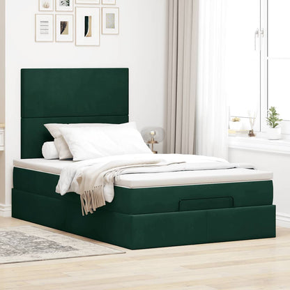 vidaXL Lit Ottoman avec matelas et LED Vert foncé 120x190 cm Velours