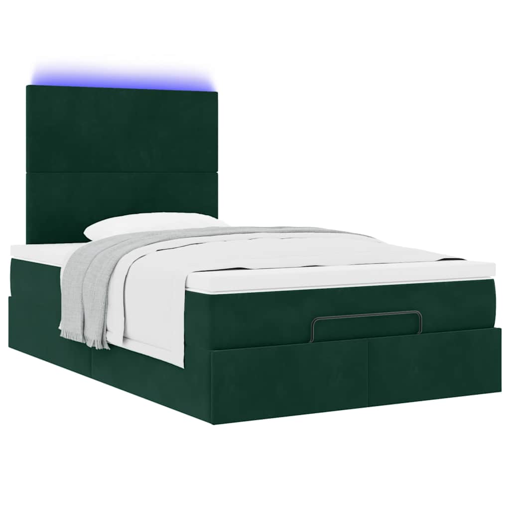 vidaXL Lit Ottoman avec matelas et LED Vert foncé 120x190 cm Velours