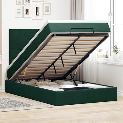 vidaXL Lit Ottoman avec matelas et LED Vert foncé 120x190 cm Velours