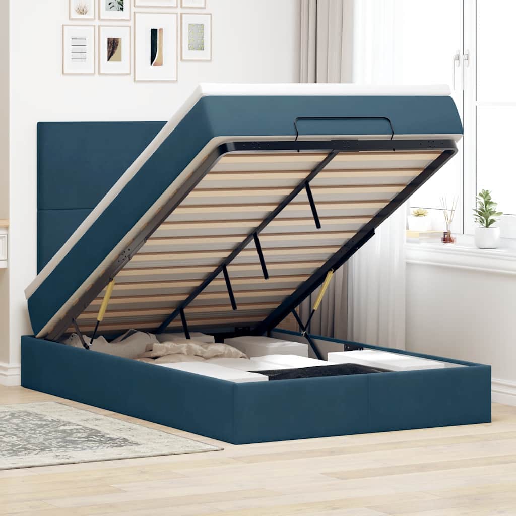 vidaXL Ottoman-Bett mit Matratzen & LEDs Dunkelblau 120x190 cm Samt