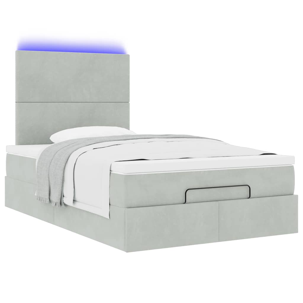 vidaXL Lit ottoman avec matelas et LED Gris clair 120x200 cm Velours