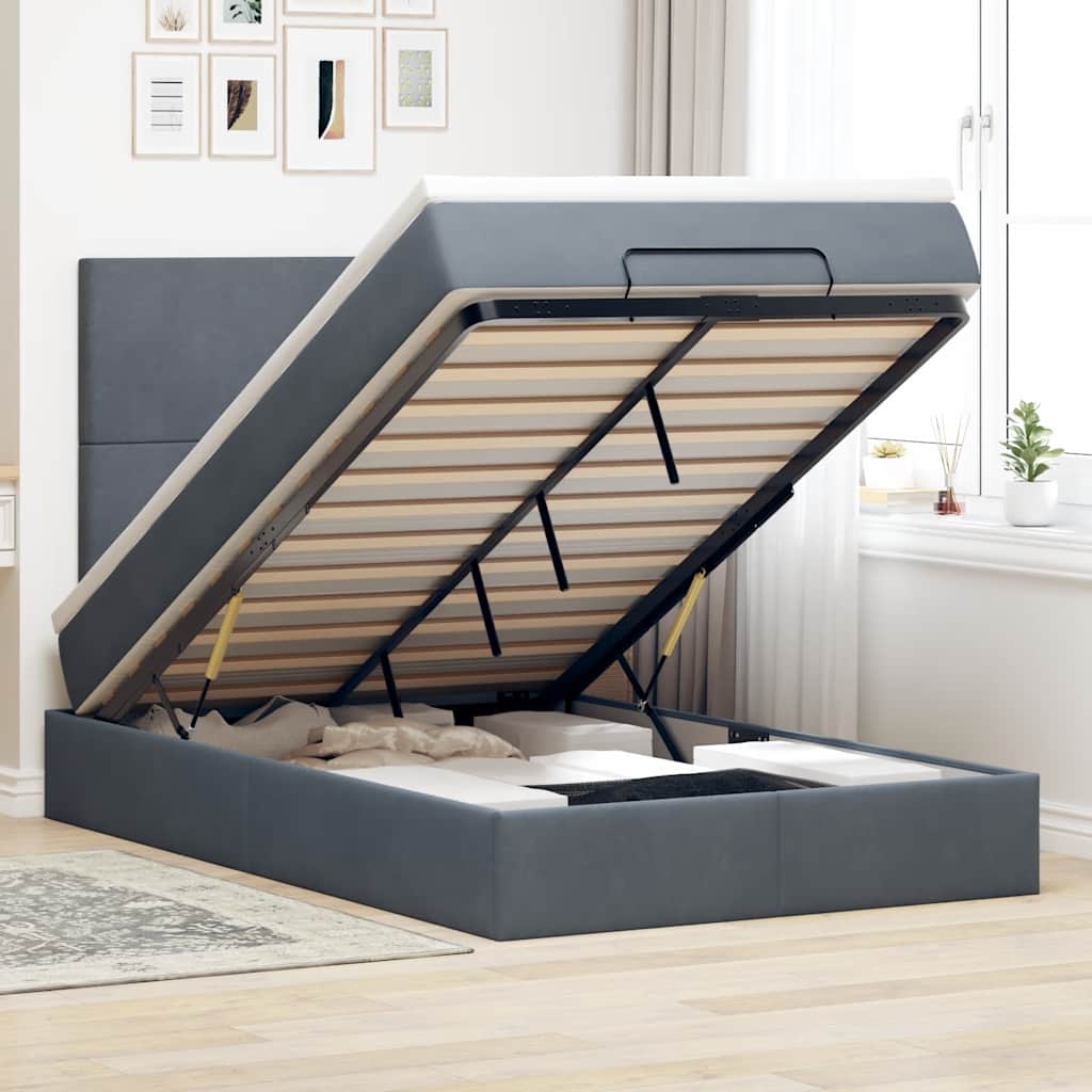 vidaXL Lit ottoman avec matelas et LED gris foncé 120x200 cm Velours
