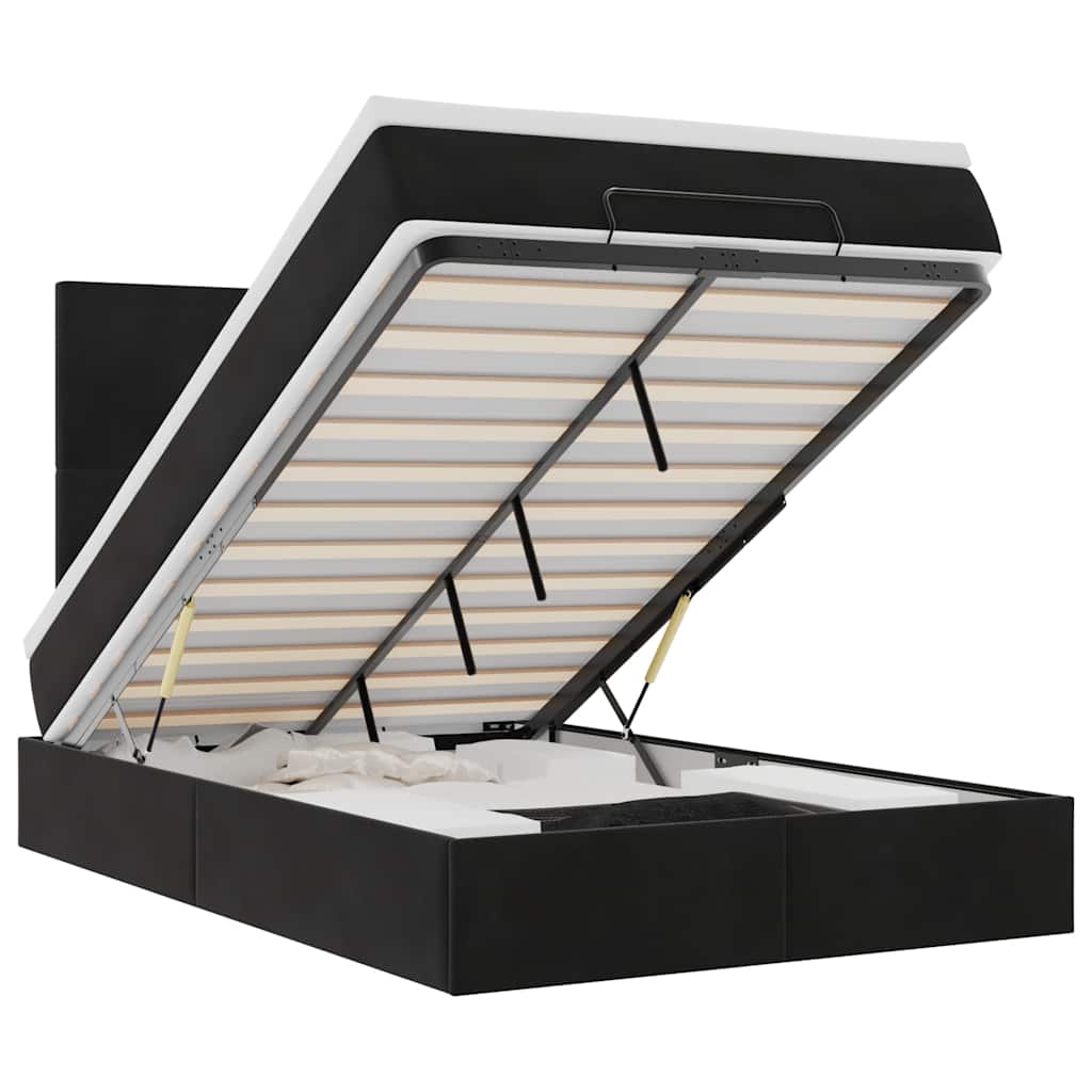 Ottoman-Bett mit Matratzen & LEDs Schwarz 120x200 cm Samt