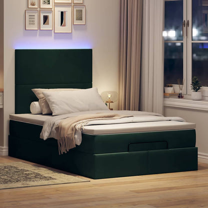 vidaXL Lit Ottoman avec matelas et LED Vert foncé 120x200 cm Velours