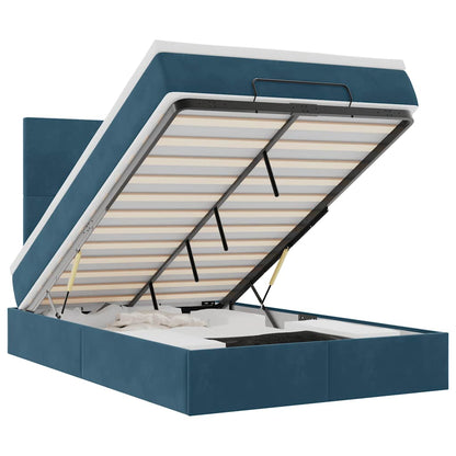 Ottoman-Bett mit Matratzen & LEDs Dunkelblau 120x200 cm Samt