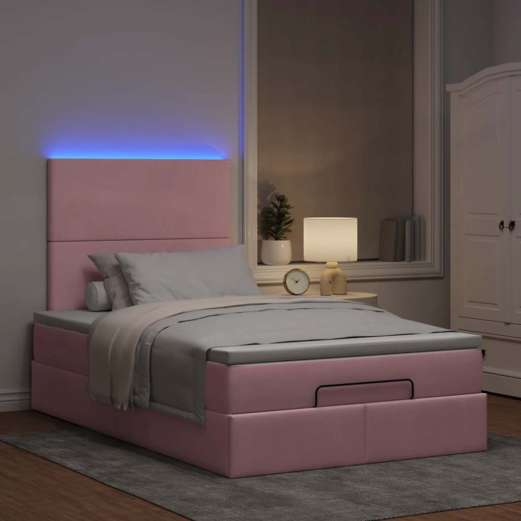 vidaXL Ottoman-Bett mit Matratzen & LEDs Rosa 120x200 cm Samt