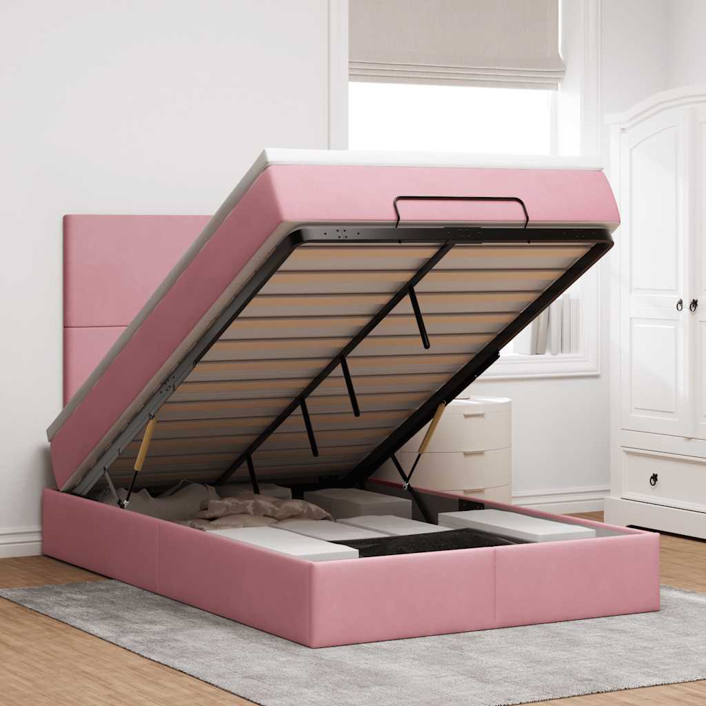 vidaXL Ottoman-Bett mit Matratzen & LEDs Rosa 120x200 cm Samt