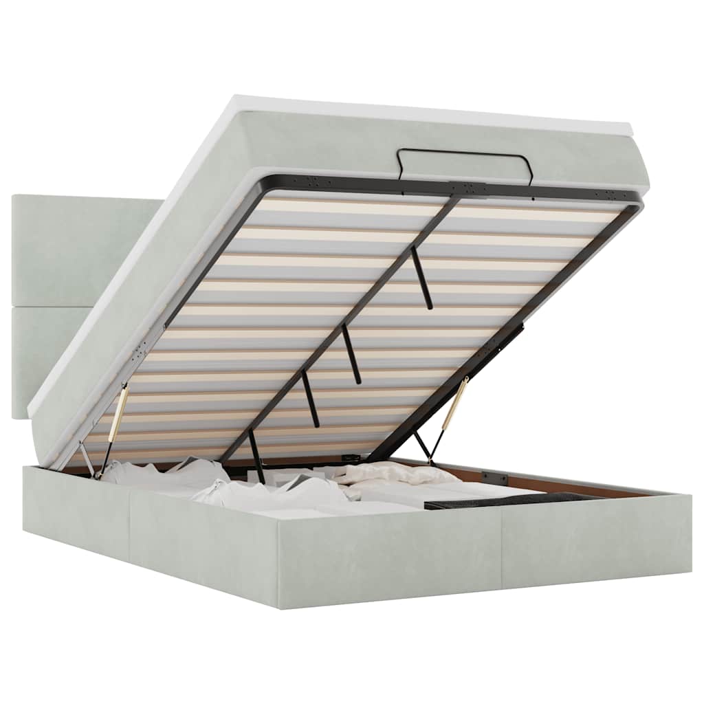 Ottoman-Bett mit Matratzen & LEDs Hellgrau 140x190 cm Samt