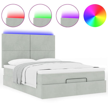 Ottoman-Bett mit Matratzen & LEDs Hellgrau 140x190 cm Samt
