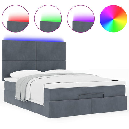 Ottoman-Bett mit Matratzen & LEDs Dunkelgrau 140x190 cm Samt