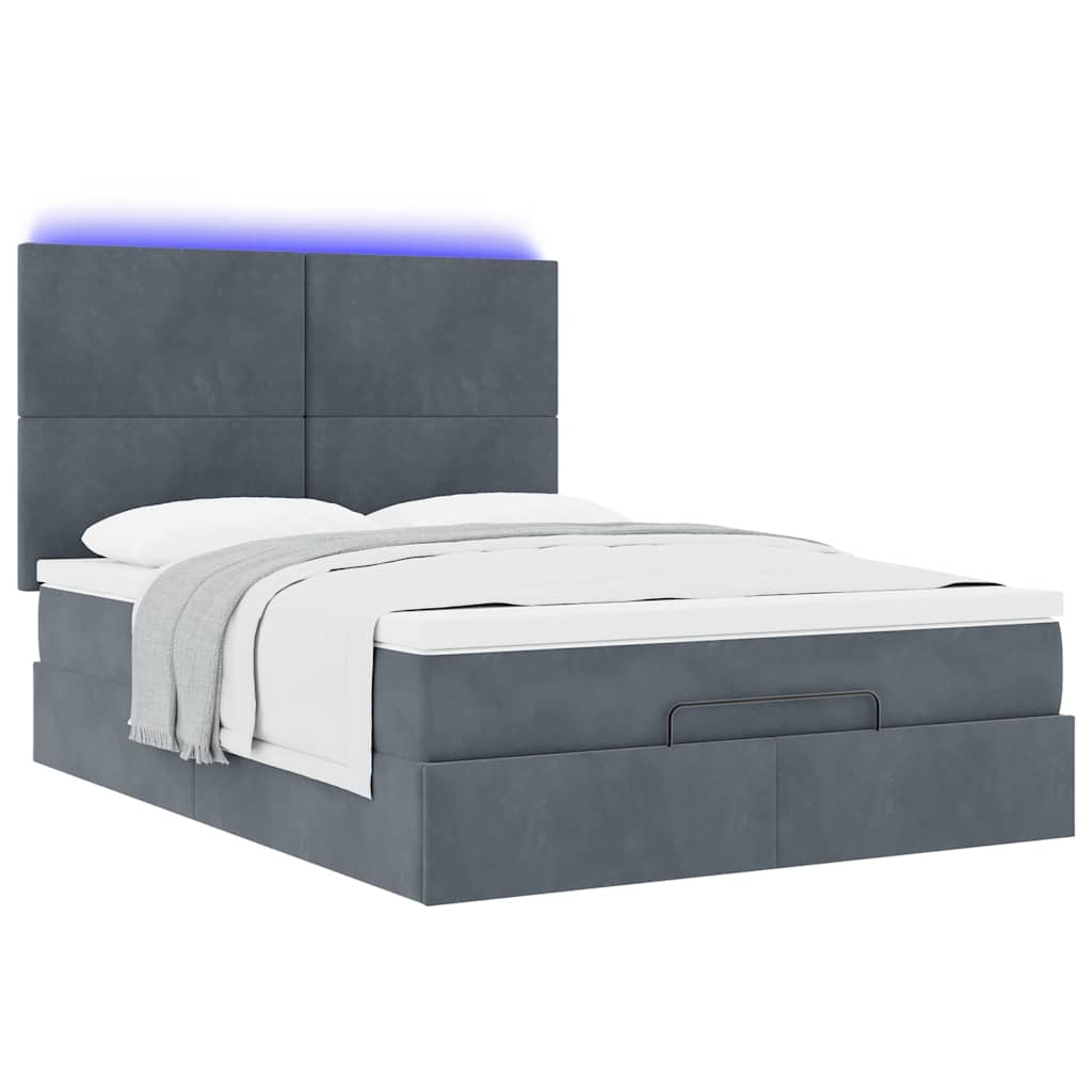 Ottoman-Bett mit Matratzen & LEDs Dunkelgrau 140x190 cm Samt