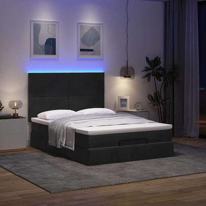 Ottoman-Bett mit Matratzen & LEDs Schwarz 140x190 cm Samt