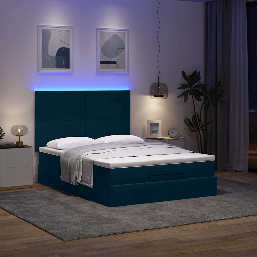 Ottoman-Bett mit Matratzen & LEDs Dunkelblau 140x190 cm Samt