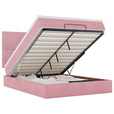 vidaXL Ottoman-Bett mit Matratzen & LEDs Rosa 140x190 cm Samt