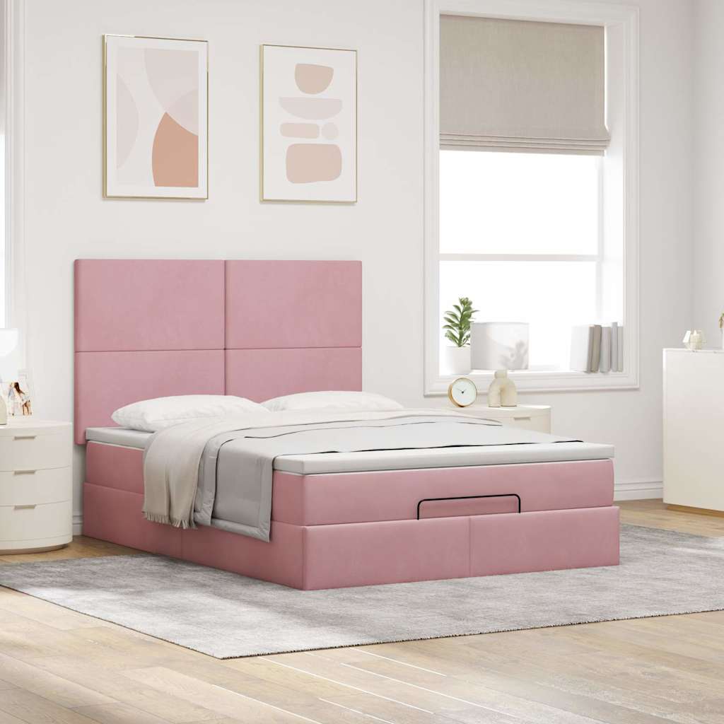vidaXL Ottoman-Bett mit Matratzen & LEDs Rosa 140x190 cm Samt