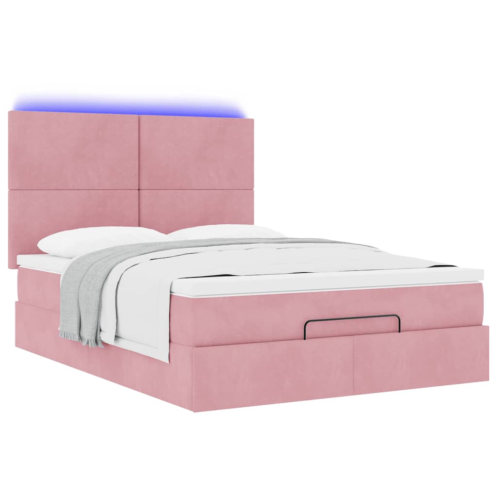 Ottoman-Bett mit Matratzen & LEDs Rosa 140x190 cm Samt