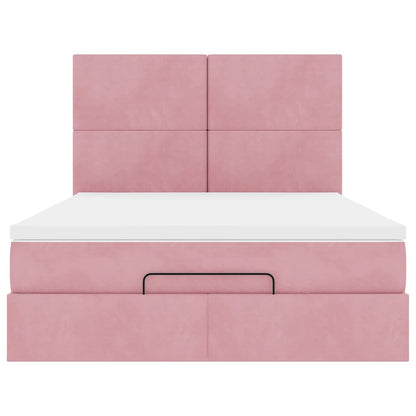 Ottoman-Bett mit Matratzen & LEDs Rosa 140x190 cm Samt