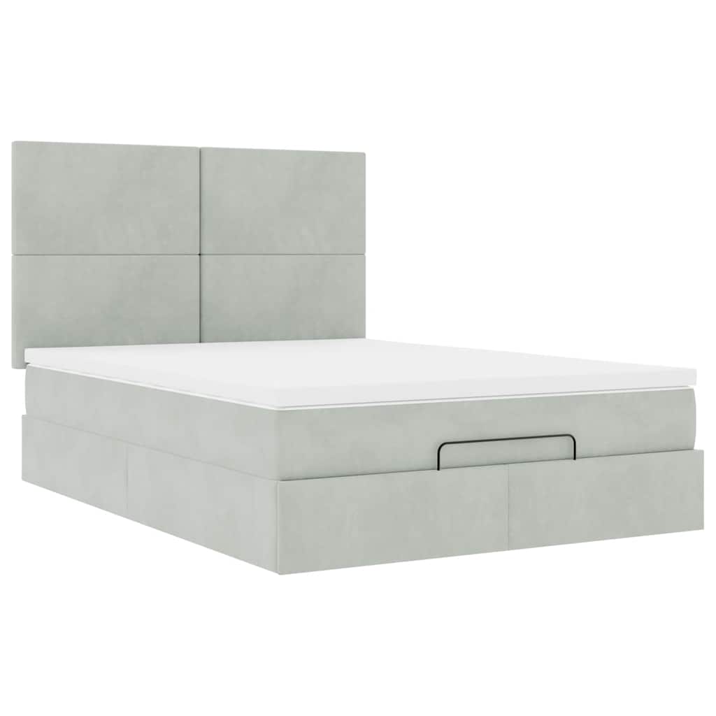 Ottoman-Bett mit Matratzen & LEDs Hellgrau 140x200 cm Samt
