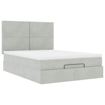 Ottoman-Bett mit Matratzen & LEDs Hellgrau 140x200 cm Samt