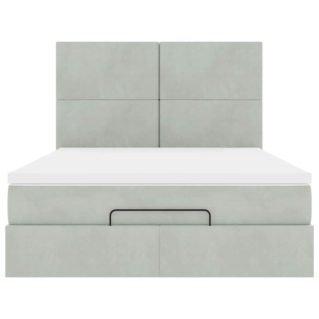 Ottoman-Bett mit Matratzen & LEDs Hellgrau 140x200 cm Samt